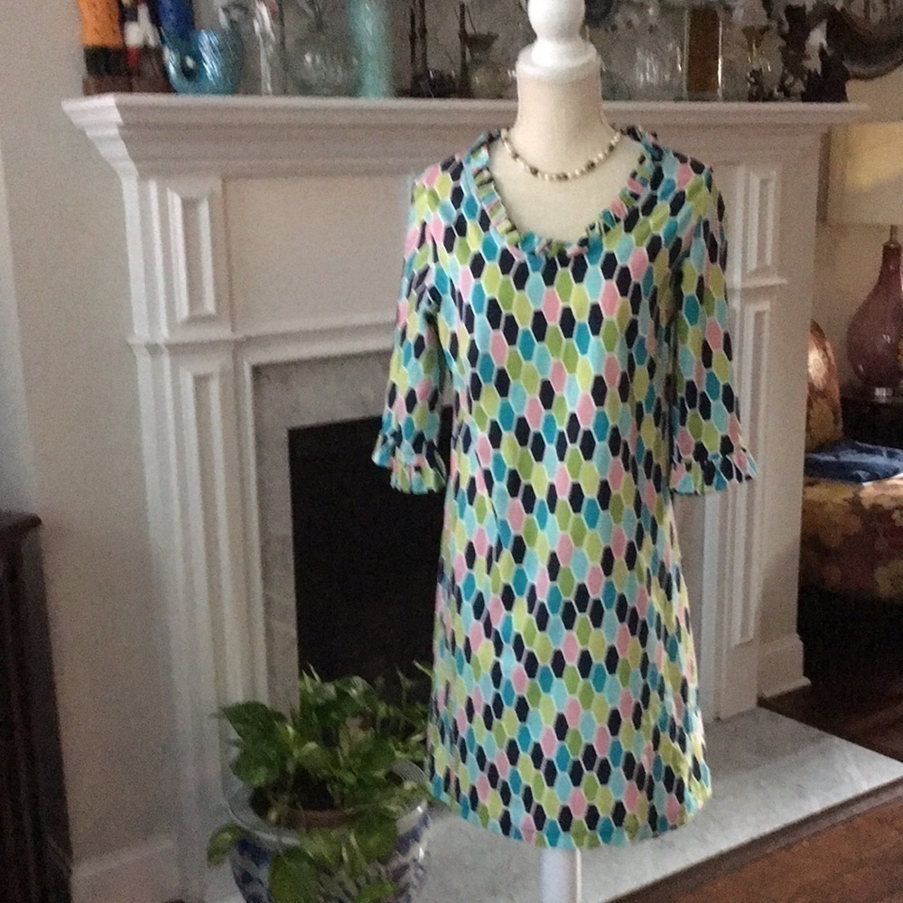 Haley women’s shift dress XS geometric print 3/4 sleeves